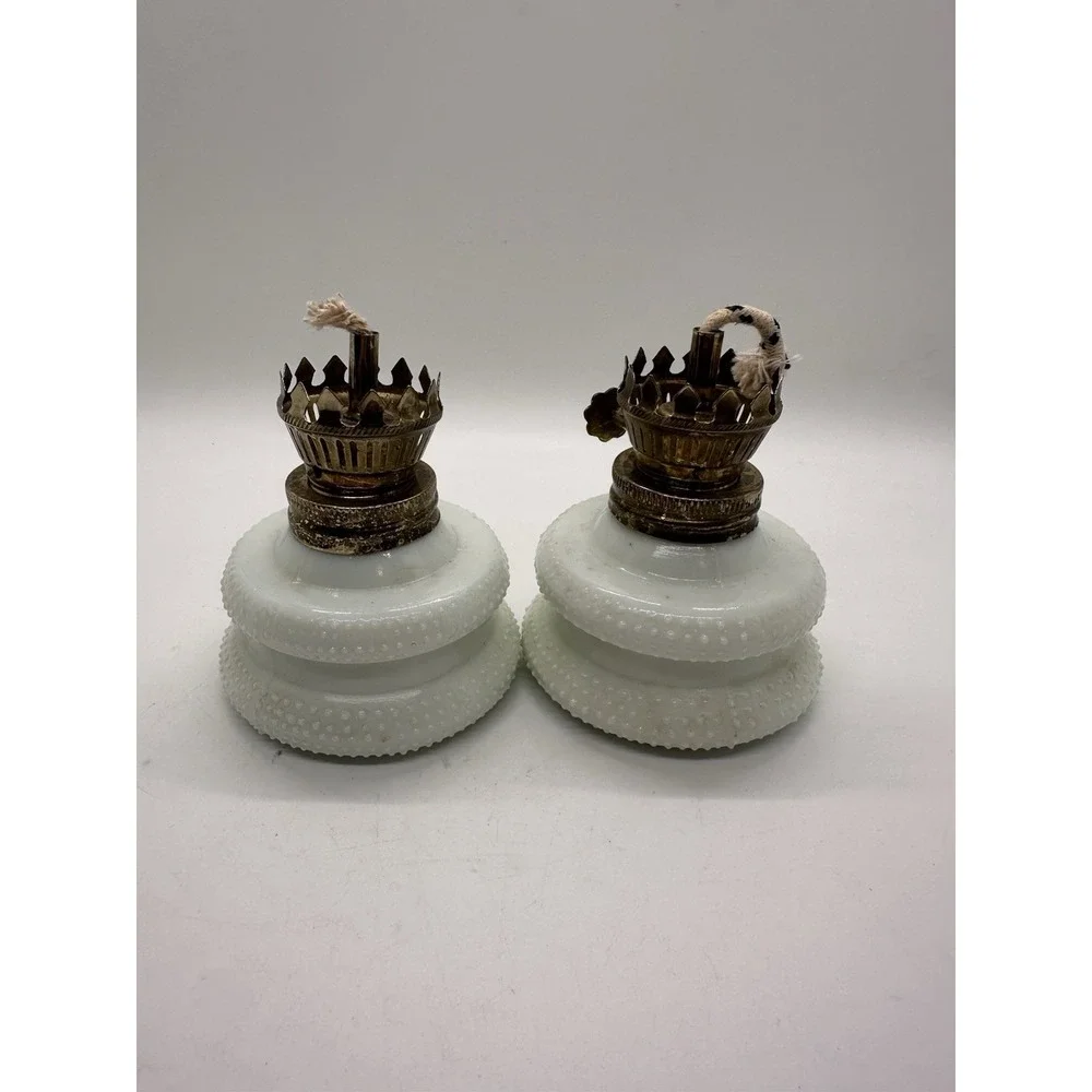 Vintage Hobnail Milk Glass Oil Lamps Pair Christmas Pinecone Decor Hong‎ Kong
